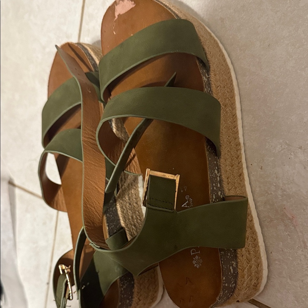 Olive Green Strappy Espadrille Sandals